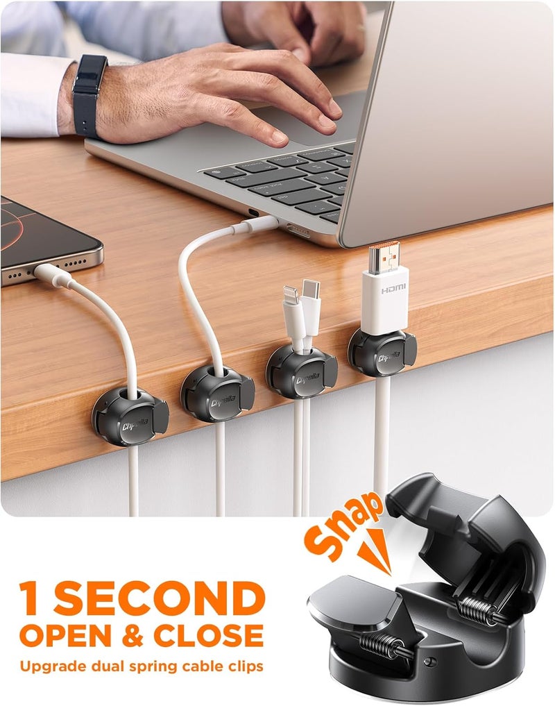 Chfeila 8Pack Cord Organizer [Dual Spring & Clasp, Max Secure] Cable Clips - Cable Management, Adhesive Phone Charging Wire Holder for Nightstand/Wall, Home Office Desk Accessories Decor Essentials - Image 2
